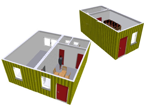 Wohnraumcontainer sb03S & Wohnraum Doppelmodul